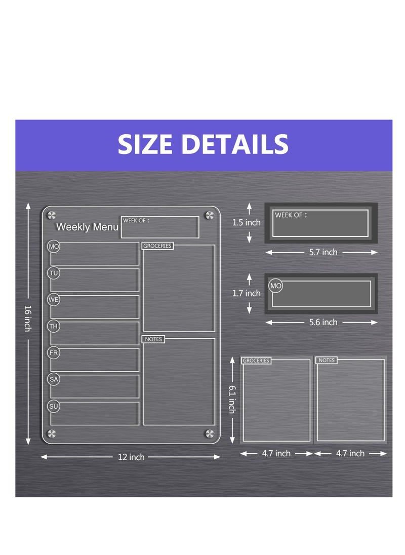 SYOSI - Acrylic Magnetic Dry Erase Board Weekly Calendar for Fridge - 16"x12" Clear Weekly Meal Planner Magnetic Board, Reusable Planning Whiteboard Workout Board Meal Planner Magnetic Includes 6 Markers - Image 1