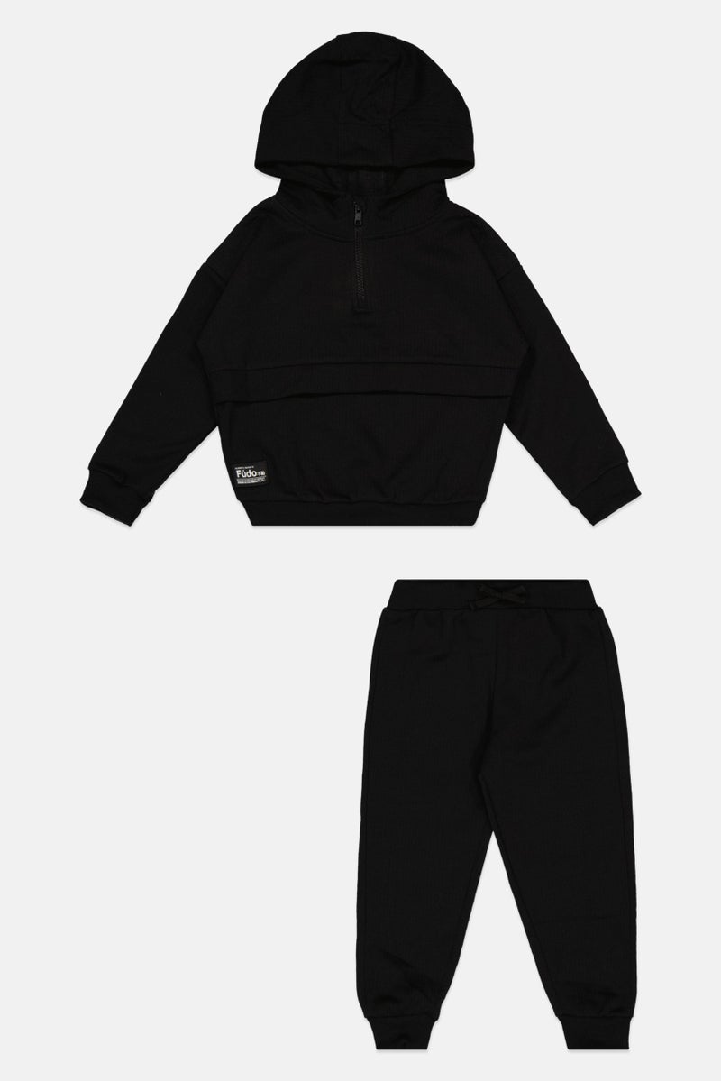 Fudo Toddlers Boy 2 Pieces Brand Logo Hoodie And Jogger, Black - Image 2