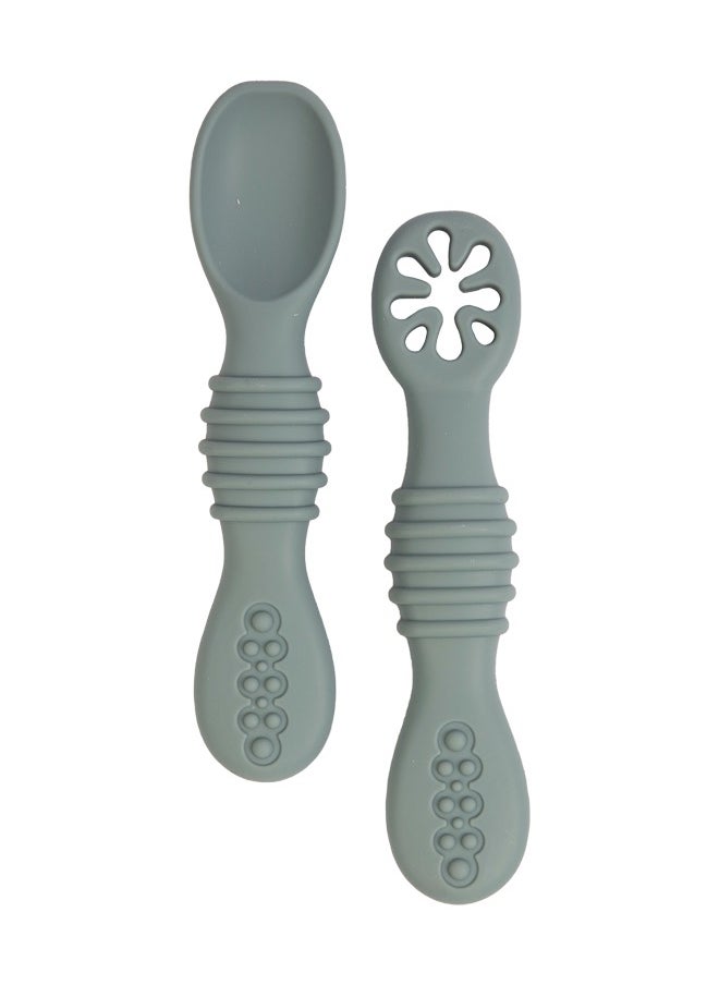 Babies Basic Soft Tip Bpa Free Silicone First Stage Training Spoon With Masher- Indigo  - Image 1