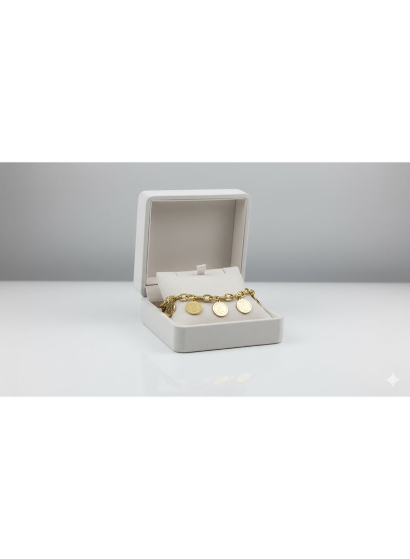 Elegant Gold-Tone Stainless Steel Bracelet with Dangling Circular Coins - Image 1