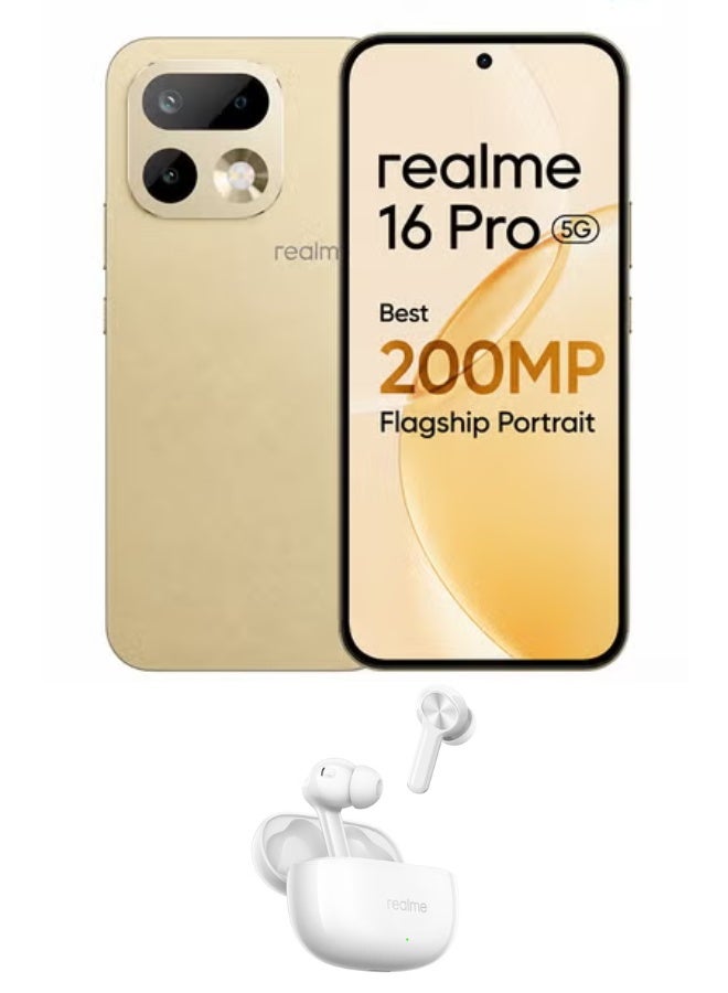 ريل مي 16 Pro 5G ثنائي الشريحة 12GB RAM 256GB Master Gold مع هدية مجانية T200x (قد يختلف لون الهدية) - نسخة الشرق الأوسط - Image 1