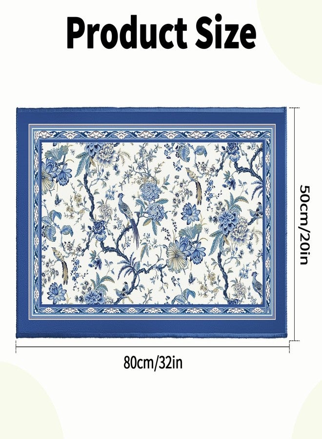 Evlaschin Chinoiserie Bath Rug 32x20 Inch, Blue White Birds Floral Bathroom Mats, Porcelain Oriental Flower Non-Slip Absorbent Bathroom Rugs for Bedroom Shower Room Bathtub Bedside Sink - Image 5