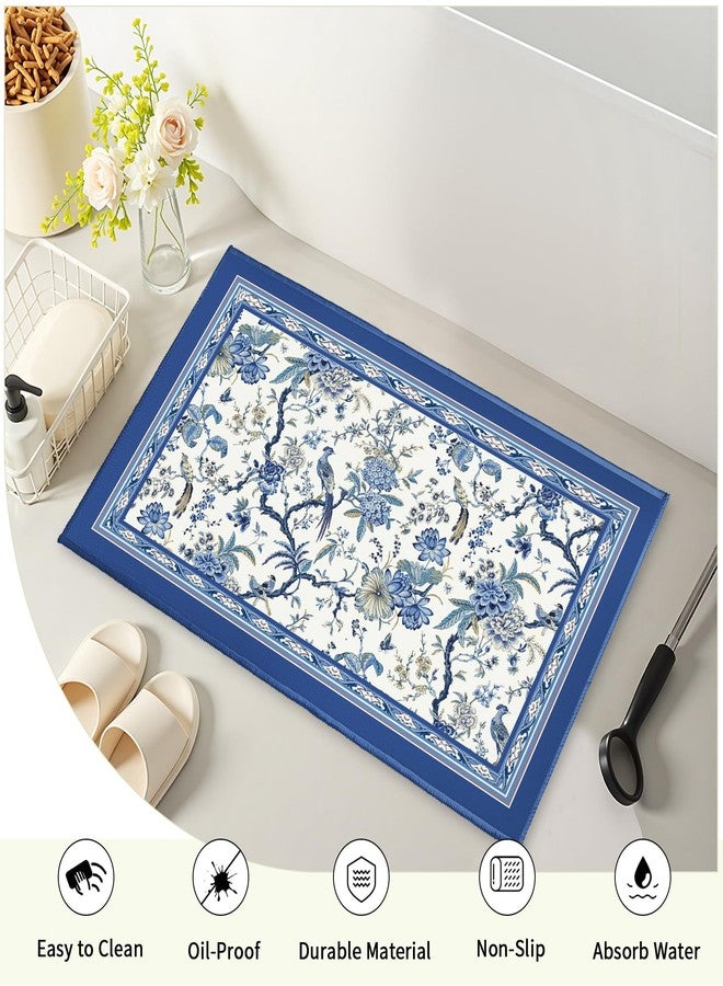 Evlaschin Chinoiserie Bath Rug 32x20 Inch, Blue White Birds Floral Bathroom Mats, Porcelain Oriental Flower Non-Slip Absorbent Bathroom Rugs for Bedroom Shower Room Bathtub Bedside Sink - Image 3