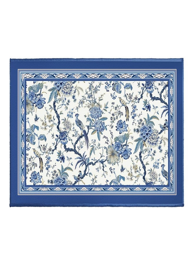 Evlaschin Chinoiserie Bath Rug 32x20 Inch, Blue White Birds Floral Bathroom Mats, Porcelain Oriental Flower Non-Slip Absorbent Bathroom Rugs for Bedroom Shower Room Bathtub Bedside Sink - Image 1