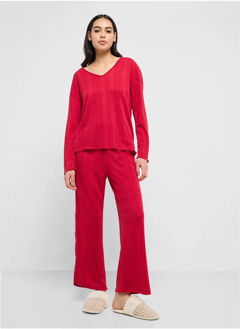 Ginger Cozy Ribbed Top & Pyjama Lounge Set
