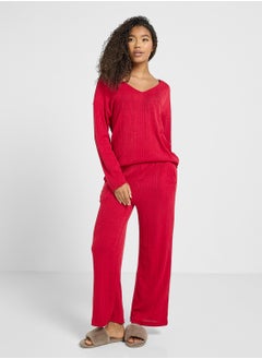 Ginger Cozy Ribbed Top & Pyjama Lounge Set  - Image 1