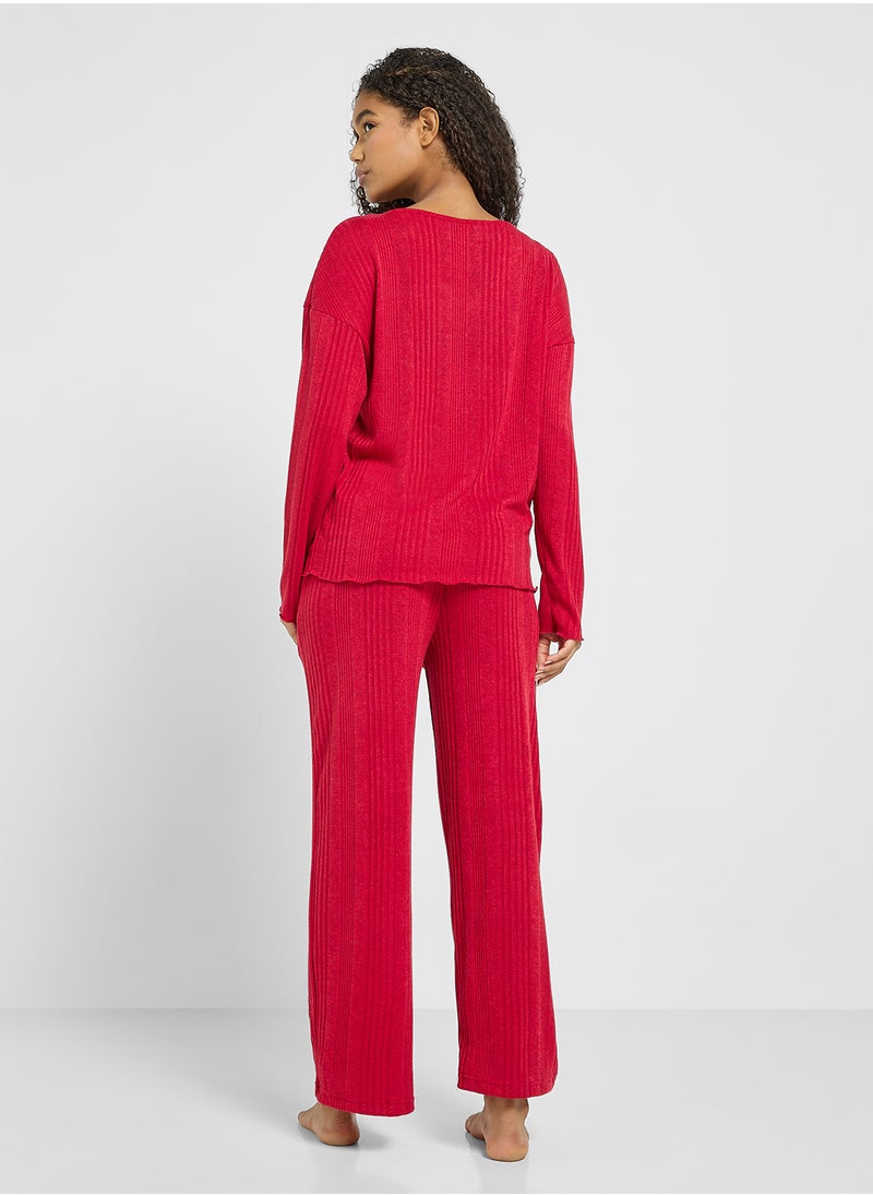 Ginger - Cozy Ribbed Top & Pyjama Lounge Set - Image 1