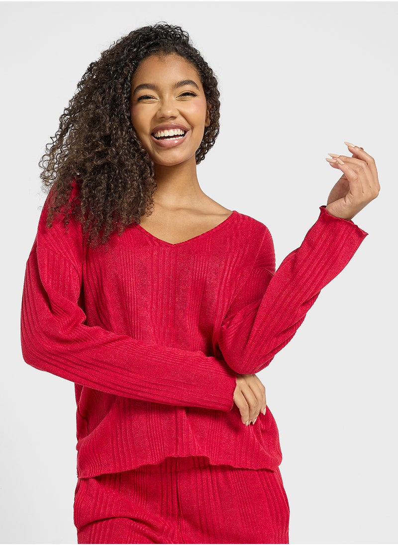 Ginger - Cozy Ribbed Top & Pyjama Lounge Set - Image 1