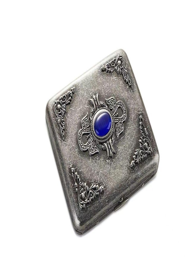 Goshentech Vintage metal case, metal plated copper,18-20 capacity, surface imitation emerald ornament,gift box packaging(Antique Silver, 85mm King Size) … - Image 1