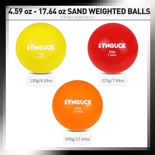 SYNGUCK 3 Pack Plyometric Weighted Balls for Baseball & Softball Training Set (4.6/7.9/17.6 oz) Improve Power, Pitching, Hitting - Perfect for Yoga, Fitness, Plyometrics - All Skill Levels - Image 2