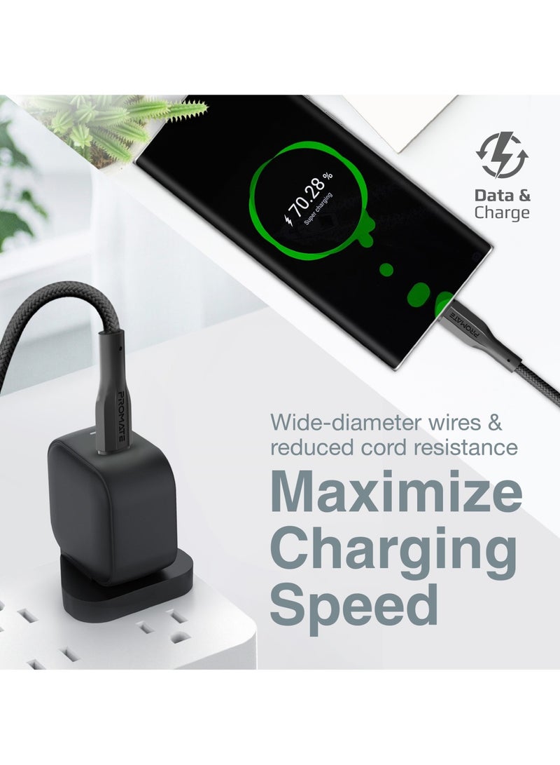 PROMATE USB-C™ Cable 200 cm, Ultra-Fast 60W Power Delivery Type-C™ Charging Cable with 480Mbps Sync Charge, Silicone and Anti-Tangle Wire for USB-C™ Smartphones, Tablets, Laptops, XCord-CC Black - Image 2