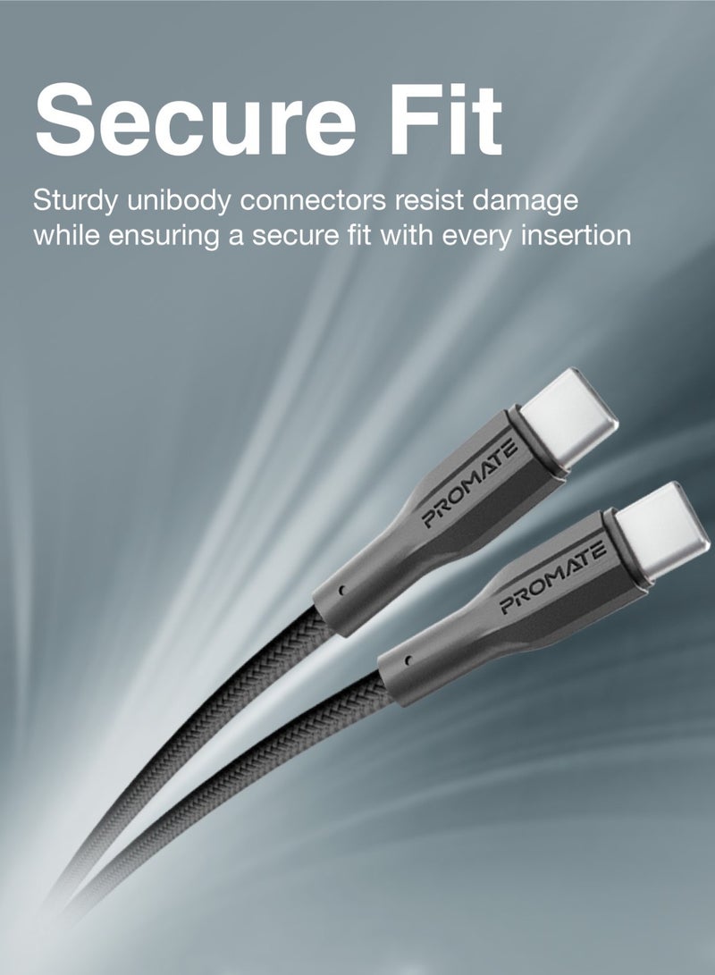 PROMATE USB-C™ Cable 200 cm, Ultra-Fast 60W Power Delivery Type-C™ Charging Cable with 480Mbps Sync Charge, Silicone and Anti-Tangle Wire for USB-C™ Smartphones, Tablets, Laptops, XCord-CC Black - Image 5