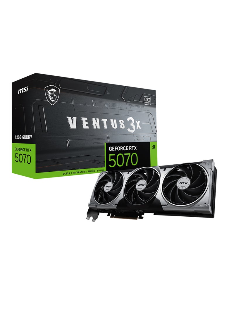 إم اس أي GeForce RTX™ 5070 12GB GDDR7 VENTUS 3X OC Graphics Card, PCIe Gen 5, 6144 CUDA Cores, 2557 MHz Boost Clock, 28 Gbps Memory Speed, 192-bit Memory Bus, 4K 480Hz HDMI 2.1b, 7680x4320 Resolution, 250W Power Consumption, 3x DisplayPort 2.1b, G-SYNC® Support, HDCP Support Grey - Image 1