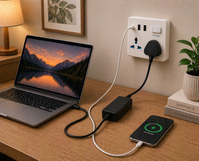 مقبس طاقة صغير الحجم مع امتداد متعدد المقابس ومنفذي شحن سريعين USB + منفذ شحن من النوع C - موزع طاقة ذكي محمول للمنزل والمكتب والسفر - Image 3