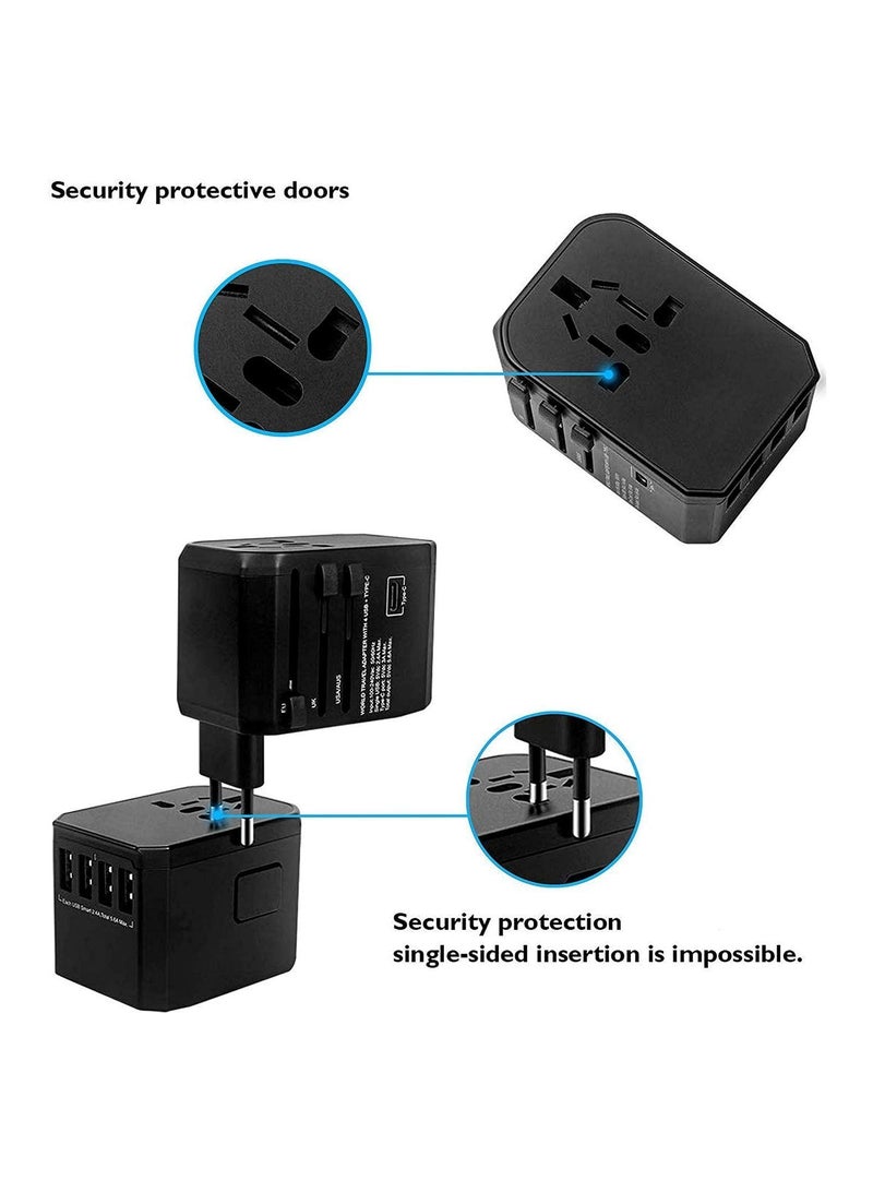 ELTRAZONE Universal International Travel Power Adapter with 3 USB + 1 Type C Charging Ports, European Adapter, Worldwide AC Outlet Plugs Adapters for Europe, UK, US, AU - Image 3