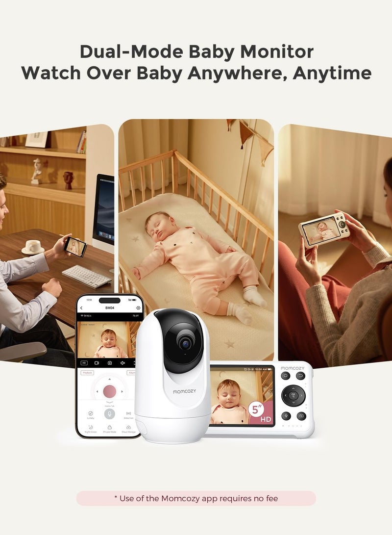 Momcozy مراقب الأطفال الذكي بتقنية الواي فاي مع كاميرا وصوت، شاشة 5 بوصة بدقة 1080P مع حامل جداري، كشف الحركة والبكاء، سياج آمن، رؤية ليلية واضحة، بطارية 5000 مللي أمبير، محادثة ثنائية الاتجاه، تسجيل الصور والفيديو - Image 5
