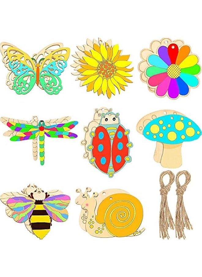 FYLX 80 unfinished children's wooden crafts including hand-painted flowers, butterflies and animals (8 designs)  - Image 1