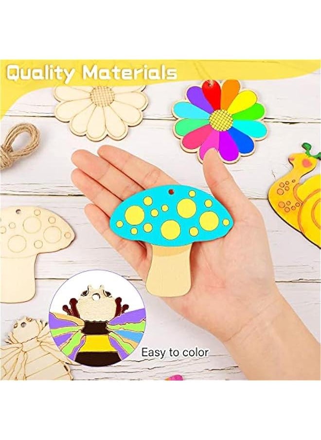 FYLX 80 unfinished children's wooden crafts including hand-painted flowers, butterflies and animals (8 designs)  - Image 2