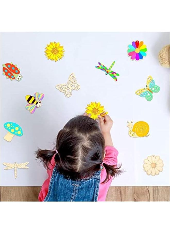 FYLX 80 unfinished children's wooden crafts including hand-painted flowers, butterflies and animals (8 designs)  - Image 3
