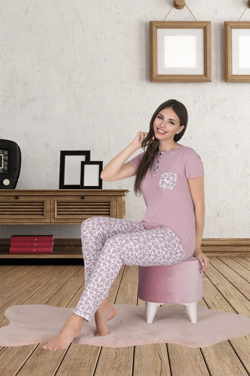 Sensu Women's Short Sleeve Pocket Pajama Set PJ3010