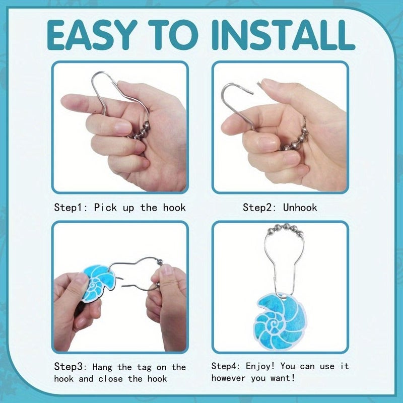 12 Pcs Wooden Shower Curtain Hooks With Stainless Steel Chain Moon Shape 54.7 To 60 By 56.5 To 60 Mm Hole Diameter 5 Mm For Bathroom - Image 5