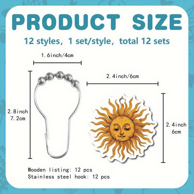 12 Pcs Wooden Shower Curtain Hooks With Stainless Steel Chain Moon Shape 54.7 To 60 By 56.5 To 60 Mm Hole Diameter 5 Mm For Bathroom - Image 3