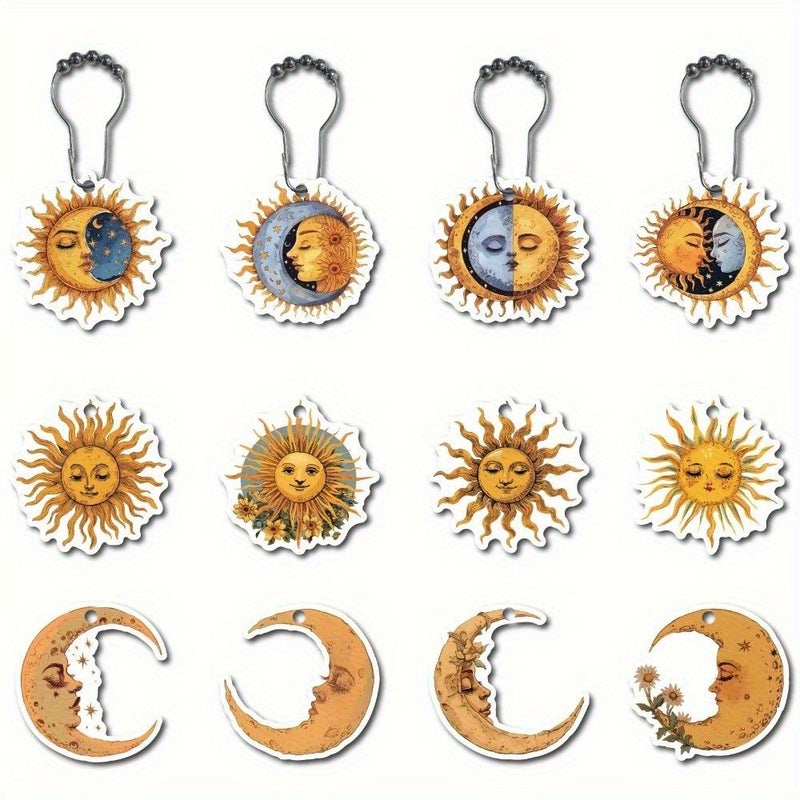 12 Pcs Wooden Shower Curtain Hooks With Stainless Steel Chain Moon Shape 54.7 To 60 By 56.5 To 60 Mm Hole Diameter 5 Mm For Bathroom - Image 2