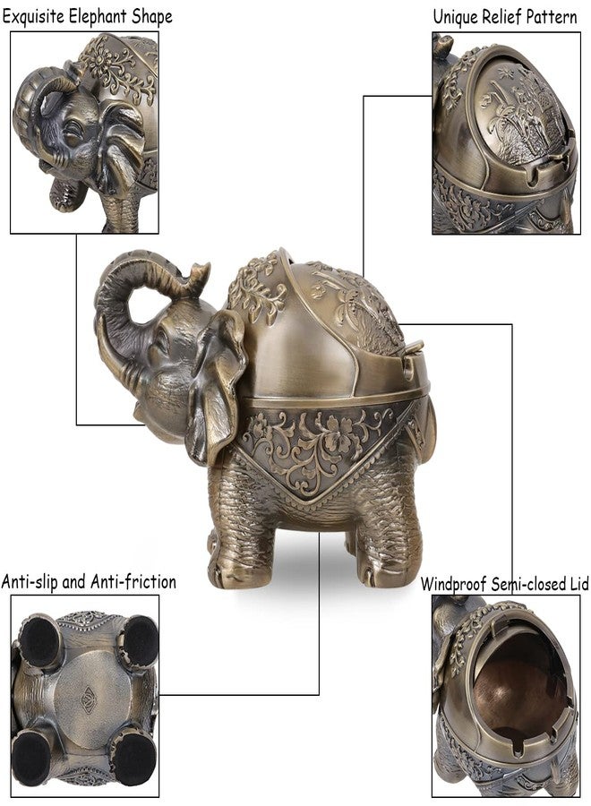 Gusnilo Elephant Outdoor Ashtray Metal Ashtray for Ashtray with Lid Ashtrays for Indoor Ashtray Decoration Ashtrays for Cigarettes Metal Gift for Men Women(Bronze) - Image 4