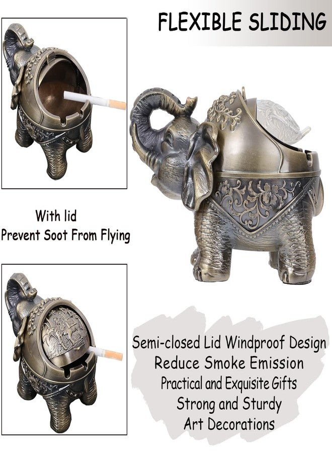 Gusnilo Elephant Outdoor Ashtray Metal Ashtray for Ashtray with Lid Ashtrays for Indoor Ashtray Decoration Ashtrays for Cigarettes Metal Gift for Men Women(Bronze) - Image 3