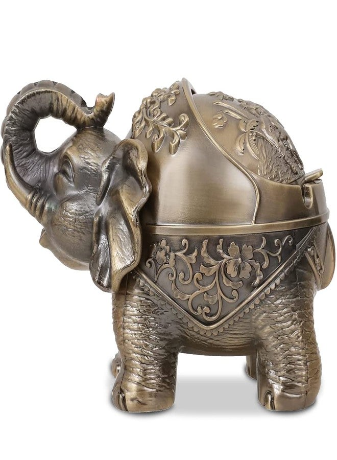 Gusnilo Elephant Outdoor Ashtray Metal Ashtray for Ashtray with Lid Ashtrays for Indoor Ashtray Decoration Ashtrays for Cigarettes Metal Gift for Men Women(Bronze) - Image 1