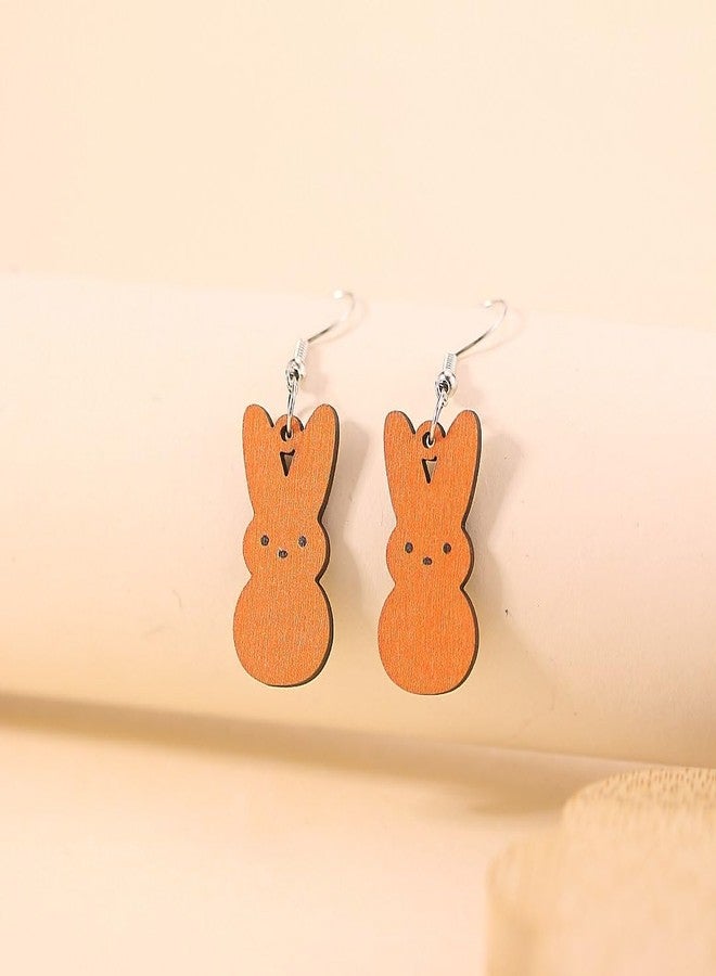 Xeyau 6PC Easter Peeps Bunny Earring Set Easter Basket Stuffers Sparking Rabbit Dangle Earrings Colorful Wooden Rabbit Earrings Bulk Cute Earring for Women Jewelry Accessorie (Colorful-A) - Image 5