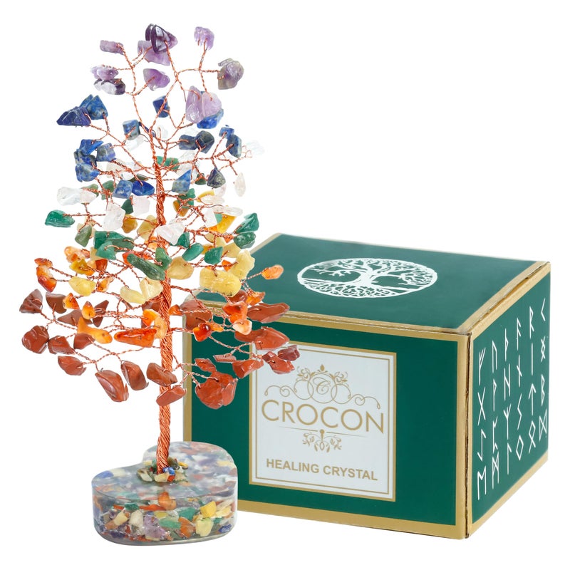 Crocon Crystal Heart Base Tree Good Luck Birthday Gifts for Womens  Mom  7 Chakra Healing Stones & Crystals Tree of Life for Positive Energy Feng Shui D?or Home and Office Desk Decor Present for her - Image 1