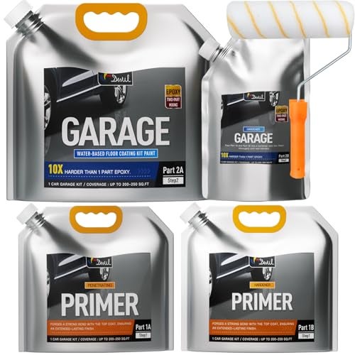 DWIL Water-Based Epoxy Garage Floor Paint Kit, High Gloss Coating, Low Odor for Concrete Basement Home, 1 Car Kit, Light Gray - Image 1