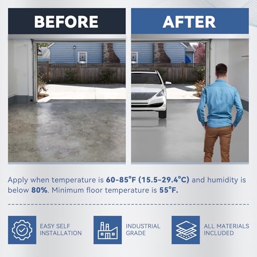 DWIL Water-Based Epoxy Garage Floor Paint Kit, High Gloss Coating, Low Odor for Concrete Basement Home, 1 Car Kit, Light Gray - Image 4