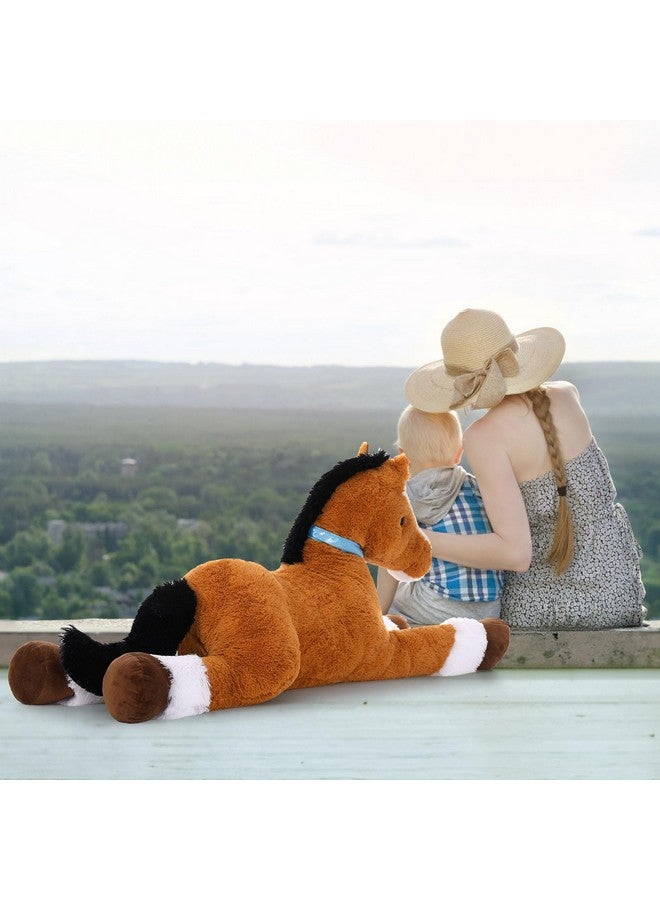 ماوجولان حصان كبير من القطيفة على شكل حيوان، لعبة حصان كبير من القطيفة، حصان محشو جامبو، وسادة قطيفة على شكل حصان قابلة للركوب للأطفال والبنات باللون البني - Image 4