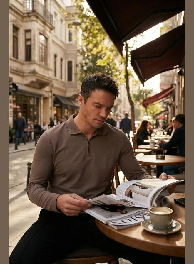 Buratti  Buratti Cotton Slim Fit Half Zipper Polo Neck Sweat Men's SWEAT 5903010 for Men | Best Price UAE