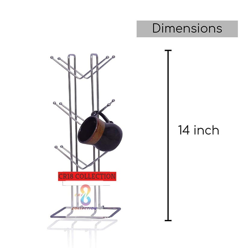 CR18 COLLECTION Stainless Steel Cup Stand & Tea Mug Holder / 12 Hooks for Mugs (Silver, 12 Stand) - Image 3