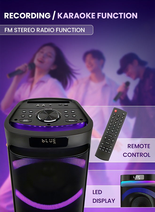 SONASHI Dual 6.5” Rechargeable Bluetooth Speaker 40W, 2 Wireless UHF Microphones, LED Disco Light, Karaoke, FM Radio, USB/SD, TWS SPS-8020R - Image 3