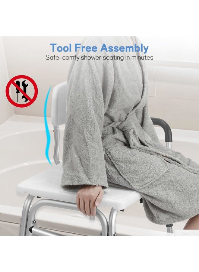 TABEKE 500lb Heavy Duty Shower Bench, Tool-Free Tub Transfer Bench with Arms & Back, Height Adjustable Handicap Shower Seat, Non-Slip Bath Safety Chair for Elderly & Surgery Recovery - Image 3