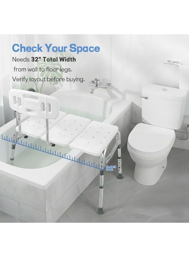 TABEKE 500lb Heavy Duty Shower Bench, Tool-Free Tub Transfer Bench with Arms & Back, Height Adjustable Handicap Shower Seat, Non-Slip Bath Safety Chair for Elderly & Surgery Recovery - Image 4