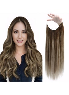 Fshine Invisible Wire Hair Extensions Real Human Hair Dark Brown Ombre Brown Mix Honey Blonde Full Head Remy Human Hair Transparent Fish Line Clip In Extensions Human Hair 20 Inch 80G  - Image 1