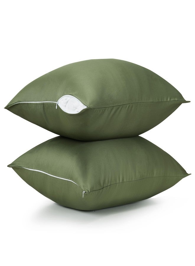 Best Season Cotton Pillow Protectors/Cases Standard Size with Zipper 2 Pack Olive Green Color,Cooling & Breathable Bed Pillow Protectors Set of 2 Pillow Cases Cover Standard 20" x 26" - Image 1