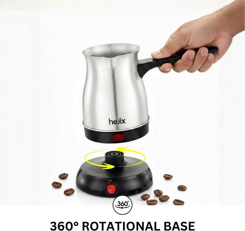 HEJIX Turkish Coffee Maker, 0.5L, 600W, Stainless Steel Body, 360° Rotating Base, Concealed Heating Element, Portable Electric Kettle, Fast Boil Electric Kettle with Indicator Light – HX404 - Image 5