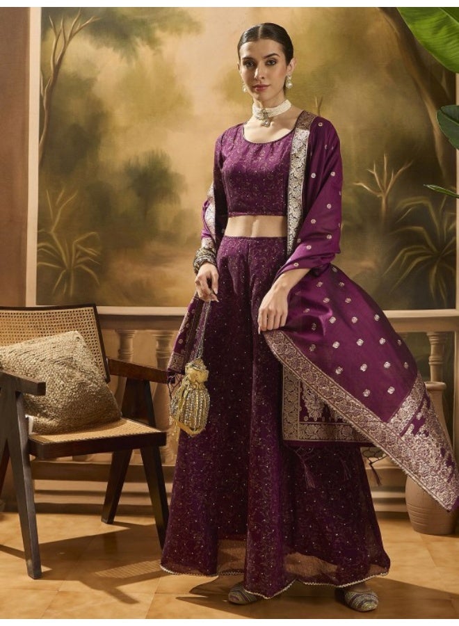 AKS Violet Color Chanderi Lehenga Choli With Gold print - Image 1