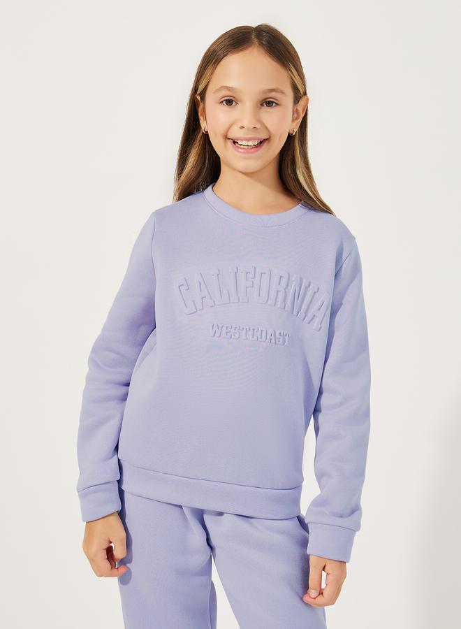 Styli Embossed Slogan Print Round Neck Sweatshirt & Joggers Set - Image 2