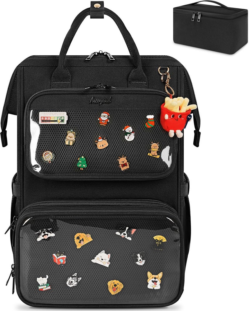 Arcoyard Ita Backpack with Lunch Compartment, Ita Bag Pin Display Lunchbox Back Pack with Insert, 15.6 Inch Laptop College Backpack for School, Travel Bookbag with Lunch Box for Commute Cosplay Concert, Black - Image 1