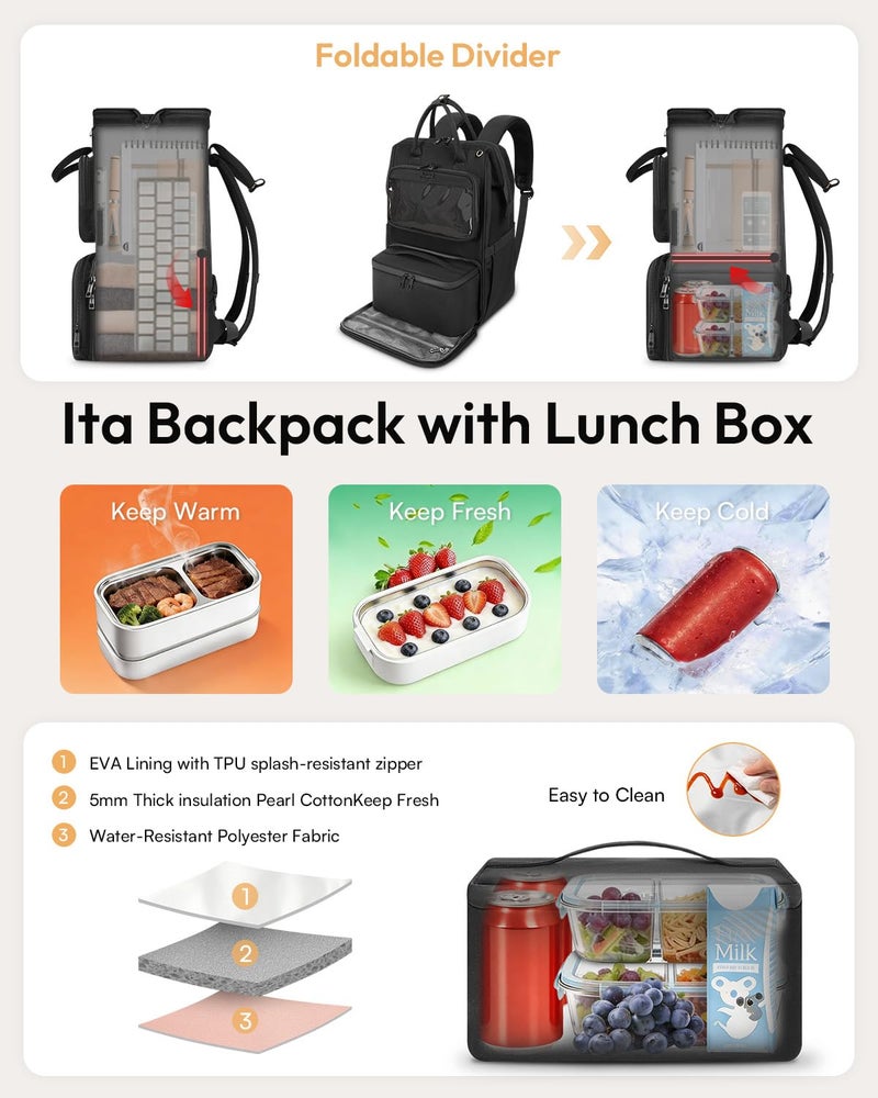 Arcoyard Ita Backpack with Lunch Compartment, Ita Bag Pin Display Lunchbox Back Pack with Insert, 15.6 Inch Laptop College Backpack for School, Travel Bookbag with Lunch Box for Commute Cosplay Concert, Black - Image 3