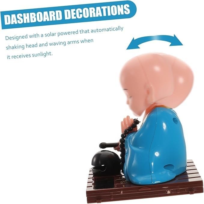 ROSEFAIR Little Monk Figurine Solar Head Toy Funny Car Shaking Head Toy Chinese Little Buddha Statue Car Dashboard Ornament 1 Pack Blue - Image 2