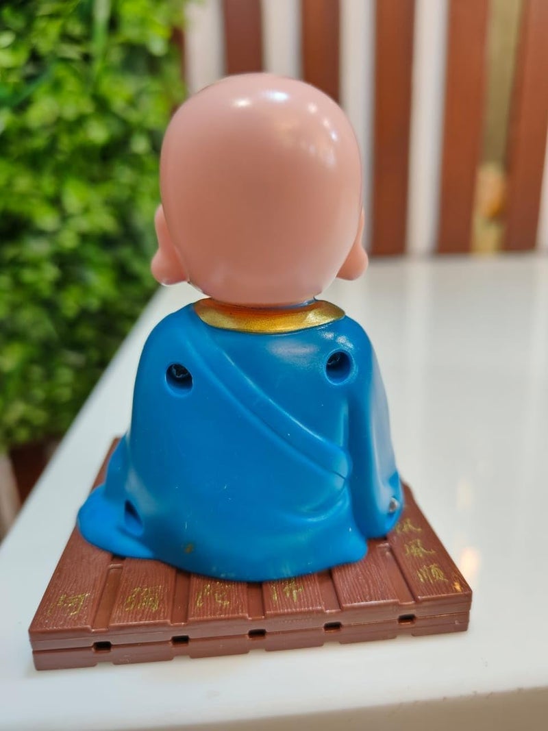 ROSEFAIR Little Monk Figurine Solar Head Toy Funny Car Shaking Head Toy Chinese Little Buddha Statue Car Dashboard Ornament 1 Pack Blue - Image 3