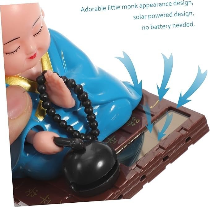 ROSEFAIR Little Monk Figurine Solar Head Toy Funny Car Shaking Head Toy Chinese Little Buddha Statue Car Dashboard Ornament 1 Pack Blue - Image 5